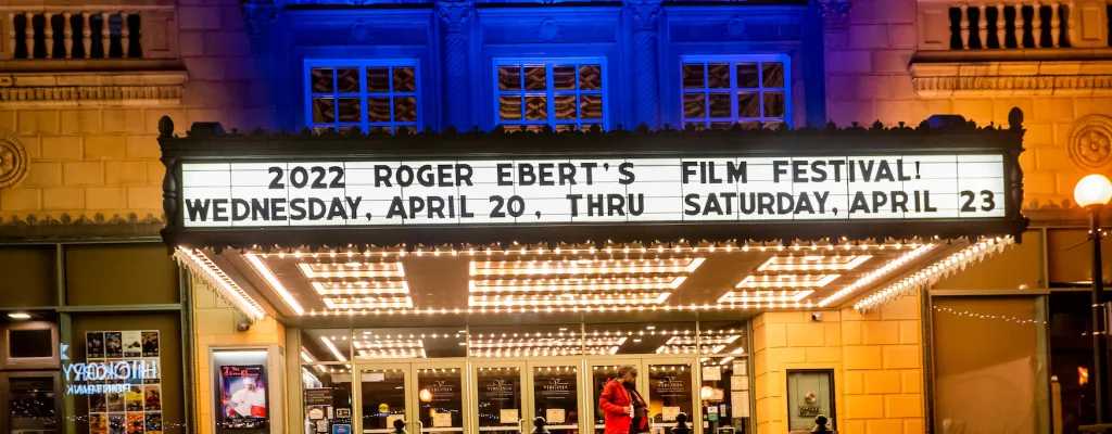 Ebert Festival sign at the Virginia Theater